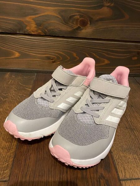 adidas アディダス スニーカー グレー×ピンク 20cm マジックテープ キッズ ジュニア