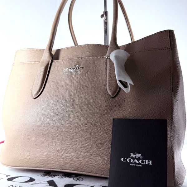 コーチ COACH トートバッグ ハンドバッグ レザー ビジネス A4可 ベージュ系 レディース