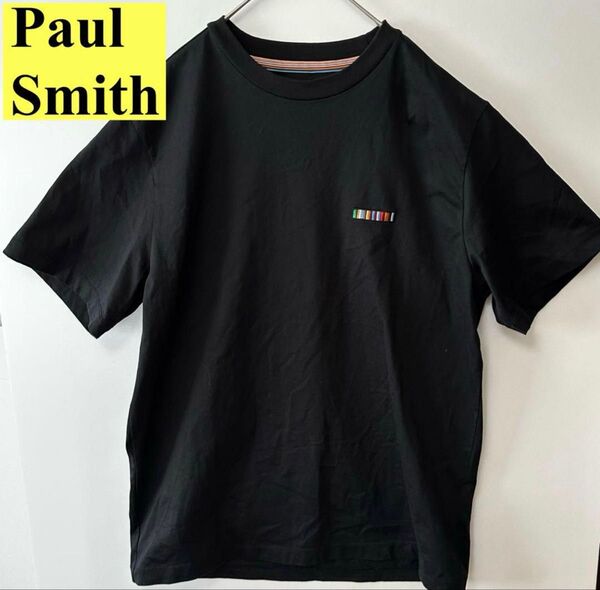 Paul Smith ポールスミス Tシャツ 黒 ブラック マルチカラー 刺繍 Signature Stripe Bar