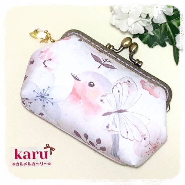 .:*゜ .花鳥.:*.。.:*゜小雀 ハンドメイド がま口ポーチ 財布 コインケース 小銭入れ がま口 小物入れ