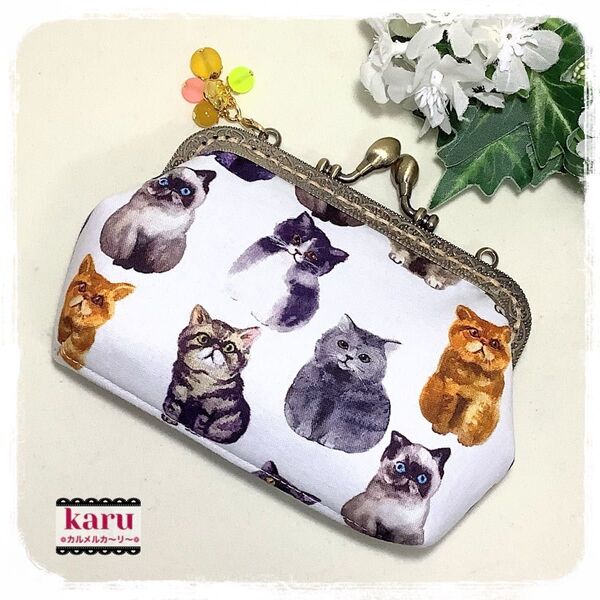 猫のラ・フランス Jemima ジェミマ ハンドメイド ポーチ 小物入れ がま口 財布 小銭入れ