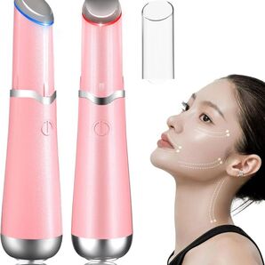 目元美顔器 ピンク 温熱ケア USB充電式 目元ケア 口元ケア 美顔器 リフトアップ イオン導入 微振動 2色LED 日本語説明書