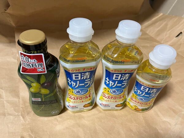 日清オイリオ 日清キャノーラ油 コレステロール0 昭和産業エクストラバージンオリーブオイル まとめ4本セット 新品