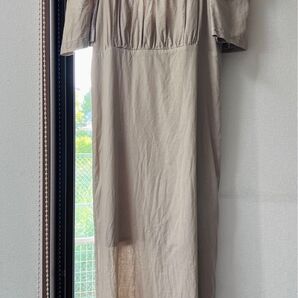 夏 ロングワンピース F ベージュ 半袖
