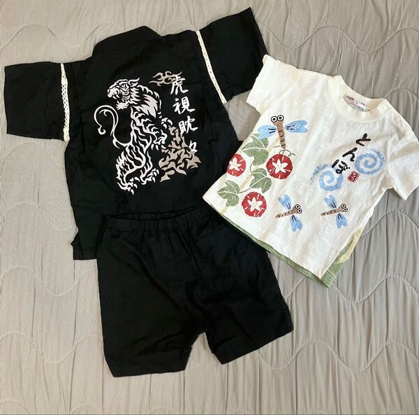 ニッセン ベビー 甚平 スーツ 上下セット ECRUE des JOLIE とんぼ柄 Tシャツ 80 夏 お祭り 花火 綿100