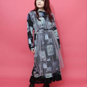 イズスカラー isscolar 553208:現在と過去イメージプリント チュール重ねワンピース