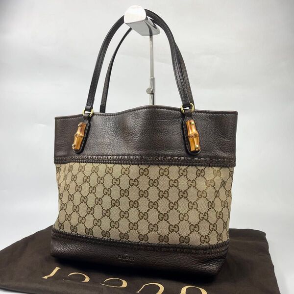 Gucci グッチ ハンドバッグ トートバッグ GG ブラウン系 レザー バンブー バケツ型