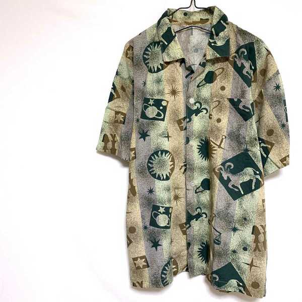 古着 ビンテージ 半袖シャツ アロハシャツ 総柄 ストライプ アニマル 動物 コットン 日本製