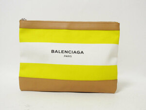 送料無料 BALENCIAGA バレンシアガ ネイビークリップM クラッチバッグ セカンドバッグ キャンバス レザー イエロー ホワイト 420407 超美品