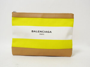  бесплатная доставка BALENCIAGA Balenciaga темно-синий зажим M клатч ручная сумочка парусина кожа желтый белый 420407 очень красивый товар 