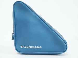 中古 送料無料 BALENCIAGA バレンシアガ TRIANGLE トライアングル クラッチバッグ セカンドバッグ M レザー ブルー 476976