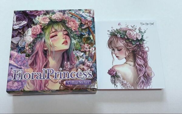 nene様 マット50枚 FloralPrincess コラージュステッカー 薔薇と紫陽花 人物ステッカー ペーパークラフト