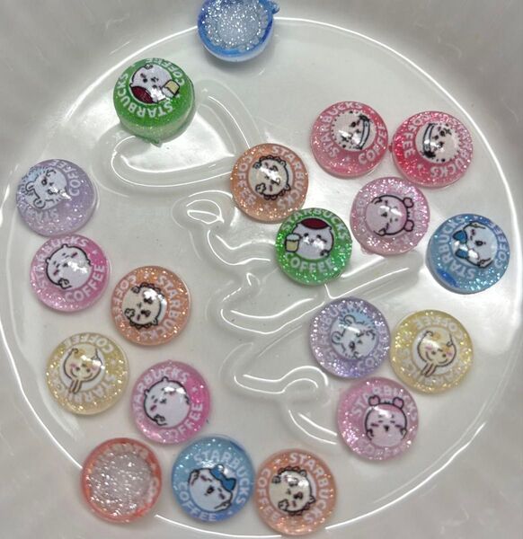 24個 クリアmixネイルパーツ ラメ入り ちいかわ スタバ スターバックス ネイルチップ ネイルアート