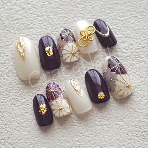 No.1008 現品販売!ネイルチップ 成人式卒業式袴着物和柄振袖