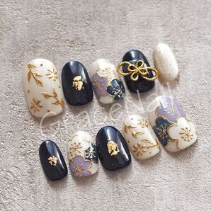 No.2120 現品販売!ネイルチップ ショート 成人式卒業式袴着物振袖和柄