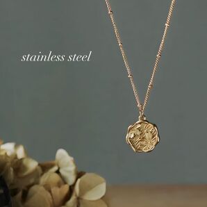 【ステンレス】18K仕上げ 桜モチーフ コイン ネックレス/ゴールド gold/金属アレルギー対応
