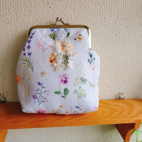 がま口ポーチ花柄 ハンドメイド 小物入れ がま口 ポーチ