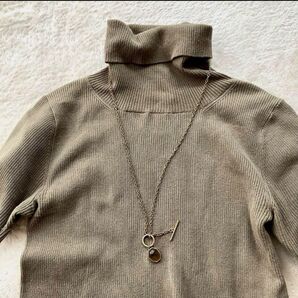 マイケルコース MICHAEL KORS コットン ハイネック ニット プルオーバー 半袖 カーキブラウン タートル サイズ4