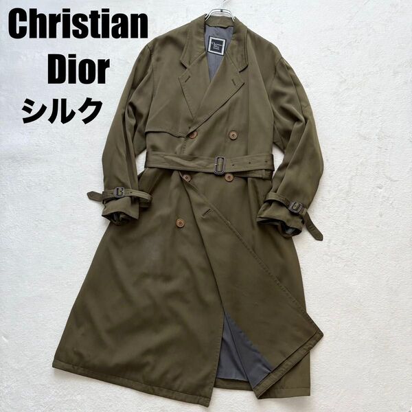 希少 Christian Dior シルク ベルト トレンチコート M~L相当 クリスチャンディオール