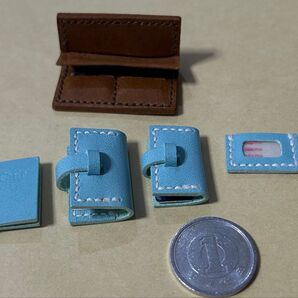 ハンドメイド ミニチュア 皮小物 財布 手帳 スマホ 定期券