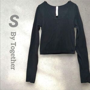 By Together リブ編みクロップドニット【S】黒 ブラック 長袖裏地あり 長袖カットソー