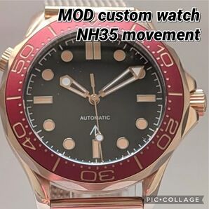 【NH35 MOD カスタム 自動巻 腕時計】ブラック ブロンズ ゴールド 新品 未使用品