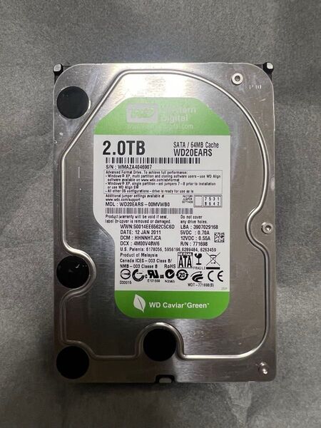 ジャンク品 HDD 2TB WD20EARS