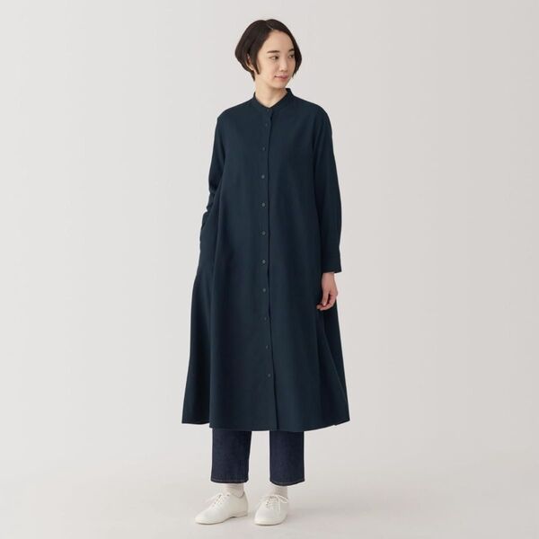 無印良品 ワンピース婦人 両面起毛フランネル スタンドカラー長袖ワンピースレディース M