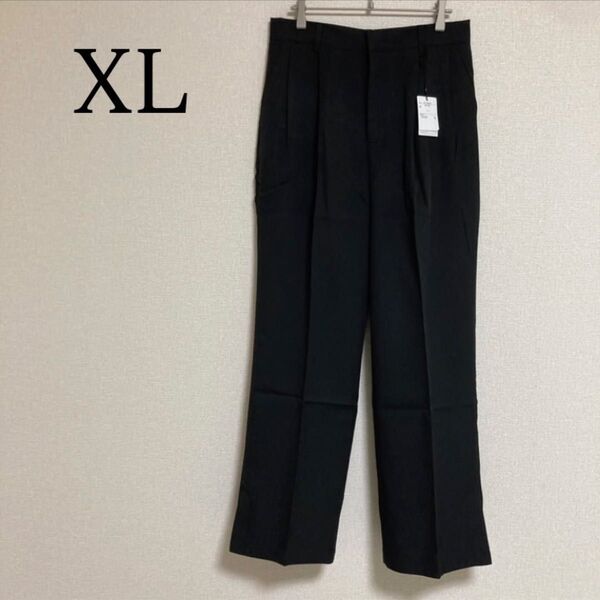 裾スリット ストレートパンツ XL スラックス 黒 冠婚葬祭 ウエストゴム センタープレフォーマル ストレッチ パンツ