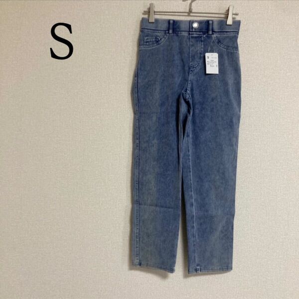 美脚 レギンスパンツ デニムパンツ ウエストゴム スキニーデニム S アンクル丈 ジーンズ ジーパン