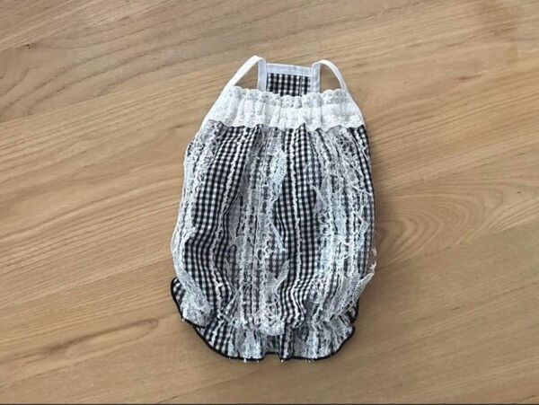 SALE*ハンドメイド犬服*キャミバルーン・レースギンガムチェックブラック