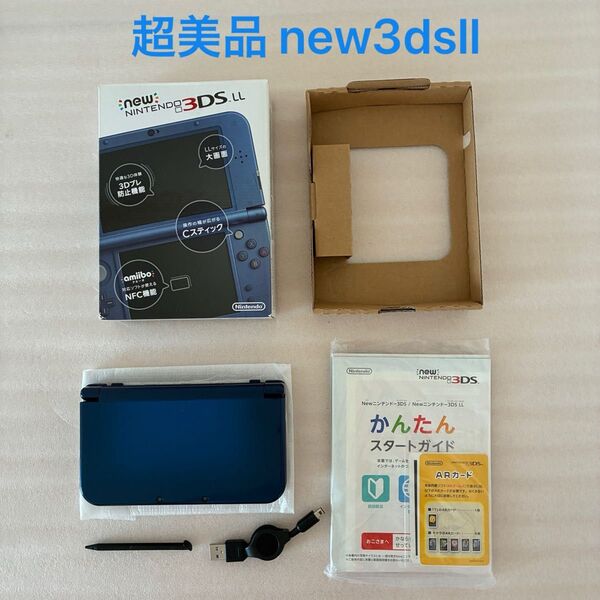 超美品 上画面ips液晶 new 3dsll メタリックブルー usbケーブル付き