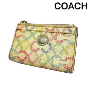 【COACH】 コーチ オプアート キーリング付き カードケース コインケース レザー 小銭入れ マルチカラー