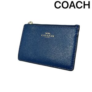 【COACH】 コーチ キーリング付き カードケース コインケース パスケース レザー 小銭入れ ブルー系