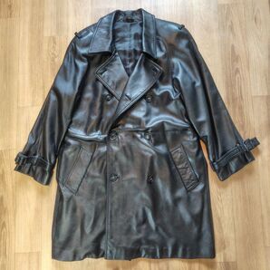 【ラムレザー】裏地ペイズリー レザートレンチコート 羊革 本革 ブラック