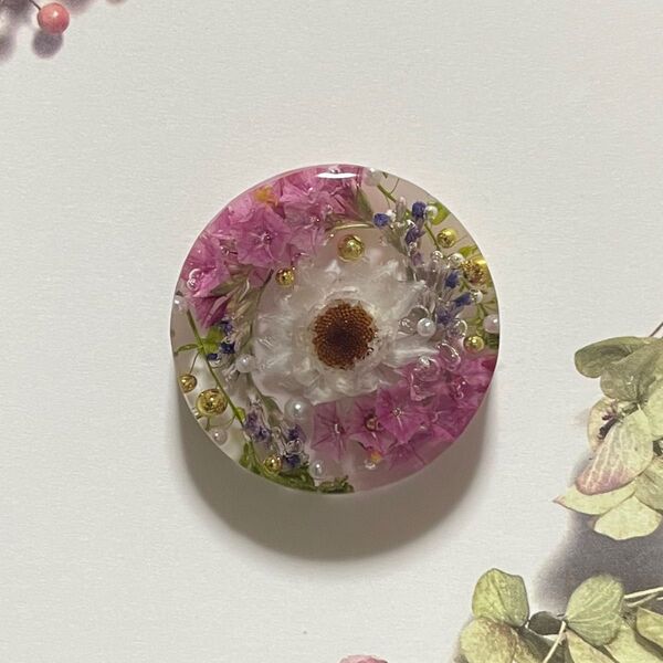 ボタニカル-7 ハンドメイド レジン ヘアゴム ブローチ ポニーフック キーホルダー