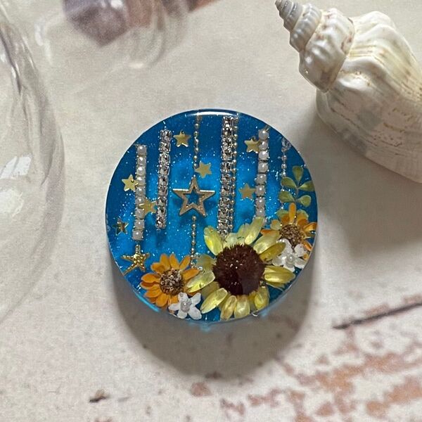 星降る海-1 ハンドメイド レジン ヘアゴム ブローチ ポニーフック キーホルダー