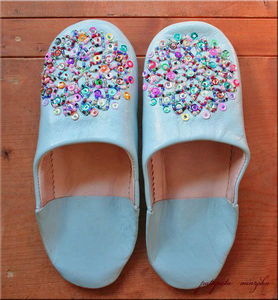  Bab -shu beads spangled blue gray beads multi Aurora spangled patamimoroko sheep leather slippers 