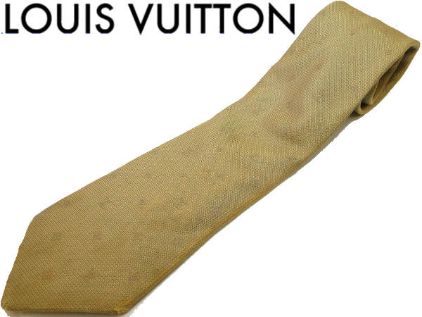 0円 15周年記念イベントが LOUIS VUITTON ルイ ヴィトン USED 809313 ネクタイ ゴールド メタリック シルク ロゴ