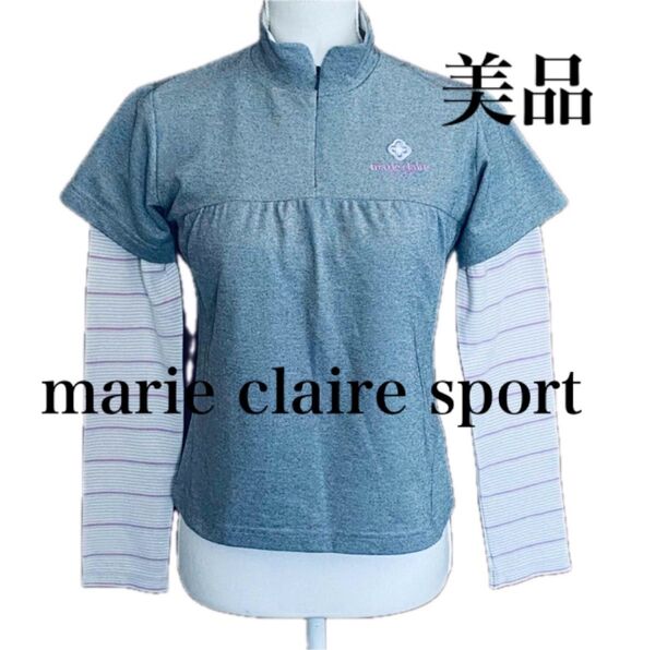 【美品】marie claire sport マリクレールスポール 重ね着風 ハーフジップアップ長袖シャツ ゴルフウェア Mサイズ