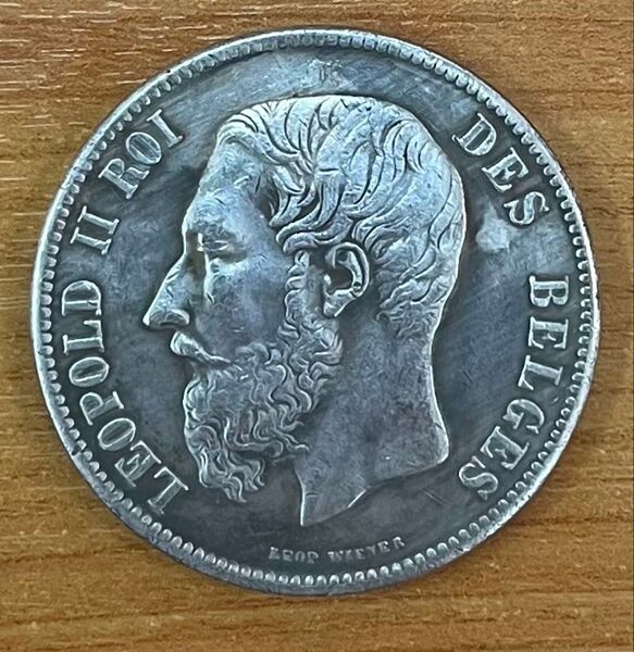1865年発行 レオポルド2世ベルギー5フラン銀貨 古銭 コイン 銀貨 大型銀貨 海外銀幣