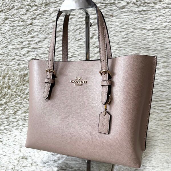 COACH コーチ モリー トートバッグ 25 肩掛け ビジネス メタルロゴ ピンクベージュ レザー 本革 ハンドバッグ 通勤