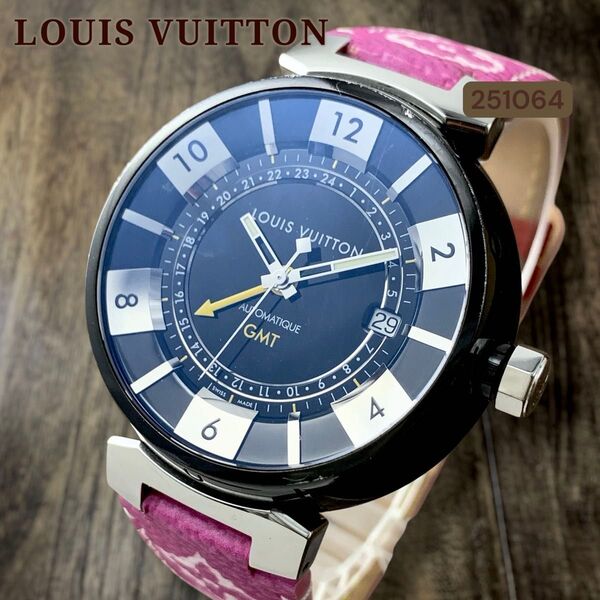 ルイ・ヴィトン LOUIS VUITTON Q113K タンブールインブラック GMT デイト 自動巻き メンズ腕時計