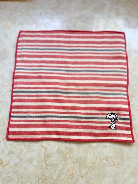 スヌーピー ハンカチ ストライプ 刺繍入り 未使用に近い