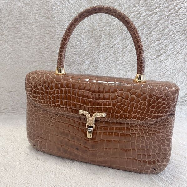 【美品】TOKYO シャイニング クロコダイル ハンドバッグ ゴールド金具