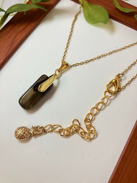 #14 ハンドメイド 天然石 スモーキークォーツ 一粒 ペンダント ネックレス ゴールド
