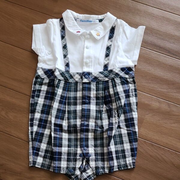 ファミリア カバーオール ロンパース ベビー服 チェック 70cm