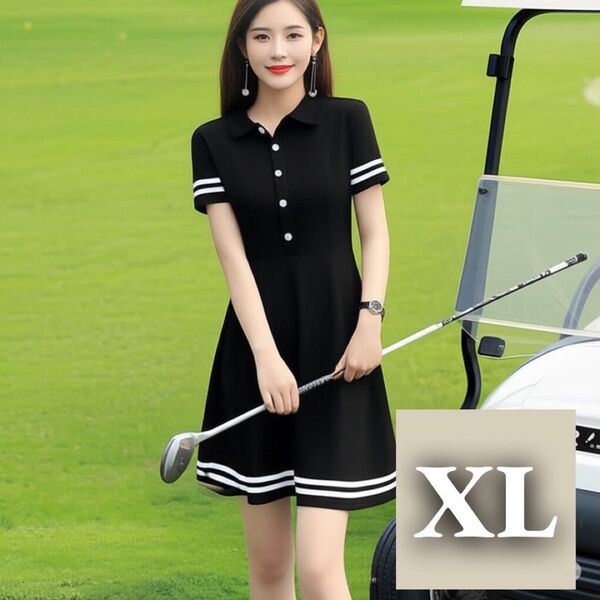 ゴルフウェア ポロシャツ ワンピース 夏 Aライン 半袖 XL