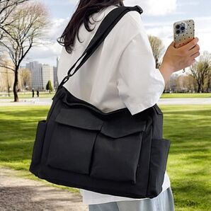 ショルダーバッグ メンズ レディース 斜めがけ 肩掛け 通勤 通学 習い事 スポーツ 厚手 丈夫 黒色 ブラック 新品 無地