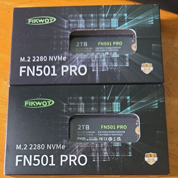 新品 NVMe SSD 2TB M.2 pcle 4.0 2280 FN501 pro 2枚セット 計4TB FIKWOT